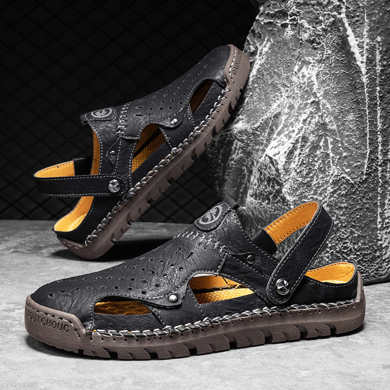 (⏰Limited Time Sale 70% OFF🔥)Men's Full-Grain Leather Sandals – Closed-Toe, Adjustable for Fishing & Gardening
