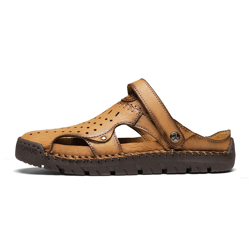 (⏰Limited Time Sale 70% OFF🔥)Men's Full-Grain Leather Sandals – Closed-Toe, Adjustable for Fishing & Gardening