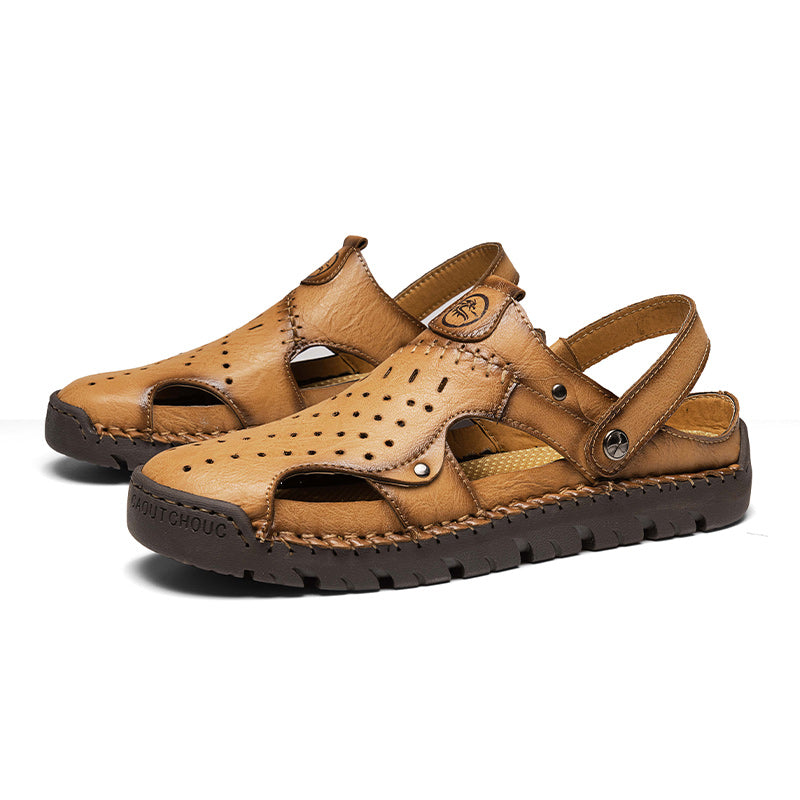 (⏰Limited Time Sale 70% OFF🔥)Men's Full-Grain Leather Sandals – Closed-Toe, Adjustable for Fishing & Gardening